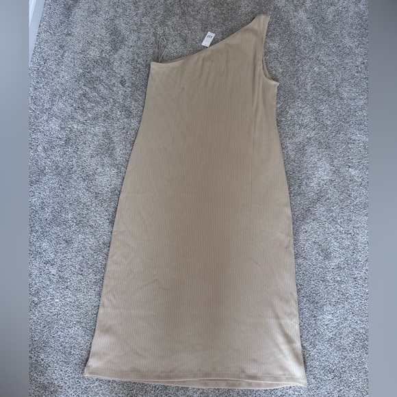 NWT Gap Neutral One Shoulder Midi Ribbed Knit Dress, Size XL Tall - Picture 3 of 5